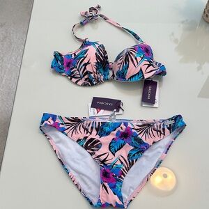 NWT Lascana Pink and Blue Tropical Bikini Set 2 pieces sold together